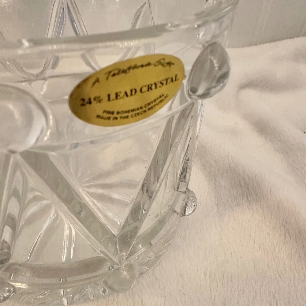 Teleflora Crystal Drum Vase Home Decor Clear Excellent Bohemian Lead Crystal Vtg